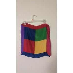 Echo Silk Vintage Color Block Square Scarf 16 Inches, Red, Green, Blue, Yellow,